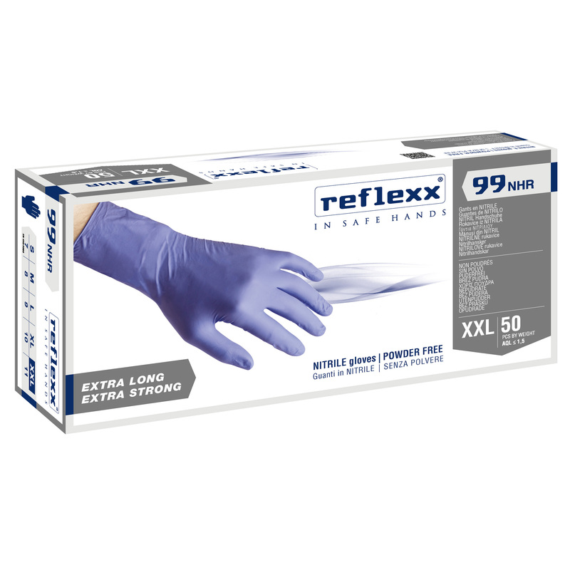 Conf 50 Guanti In Nitrile R99 tg XXL ultra resist manic. lunga indaco Reflexx