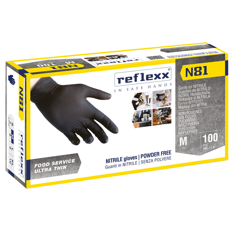 Conf 100 Guanti In Nitrile N81 taglia M neriReflexx