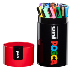 Gift Box c/coperchio rosso 18 marcatori Uni Posca PC5M punta media col.ass. UNI