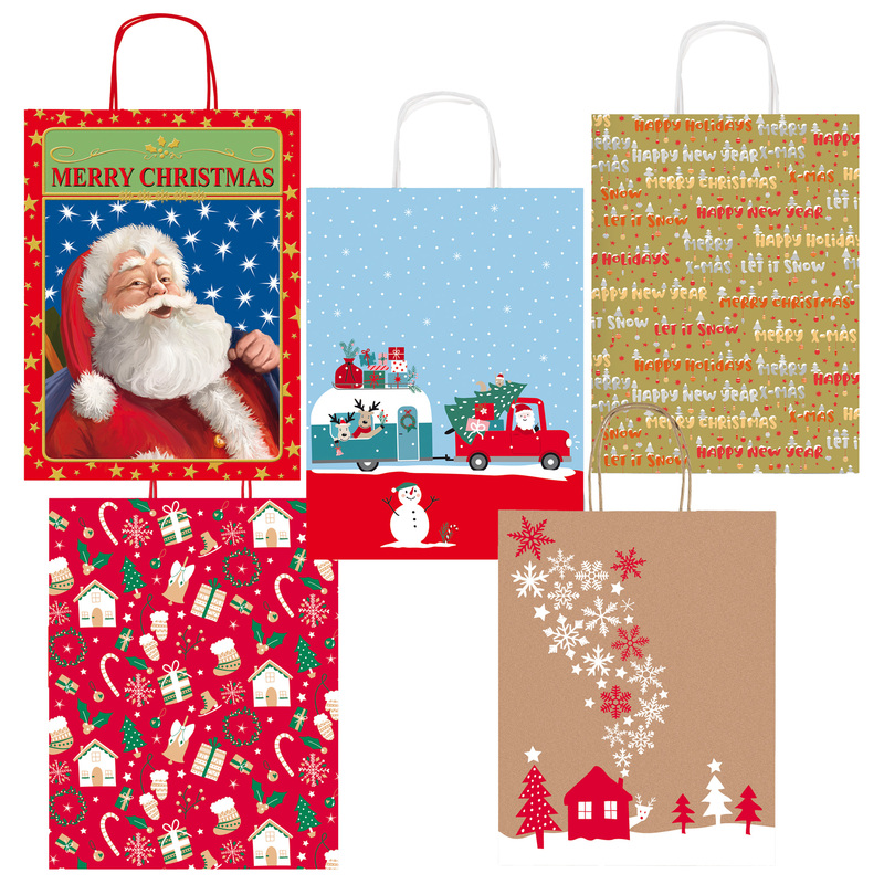 Shopper carta kraft c/manici in carta ritorta 16x21x8cm fant. natale Sadoch