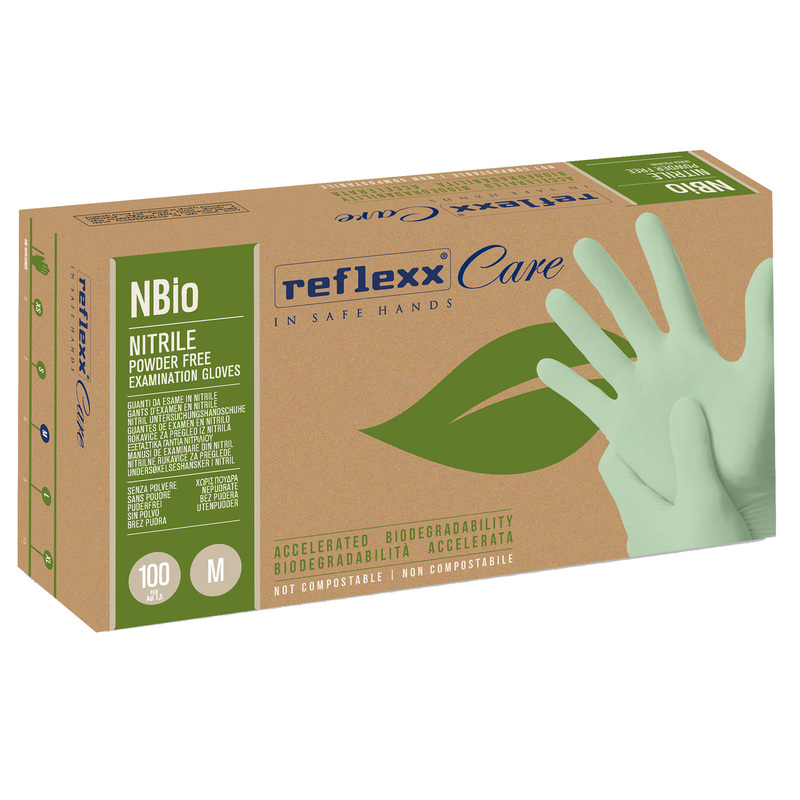 Conf 100 Guanti in nitrile bio tg M verde pastello Reflexx