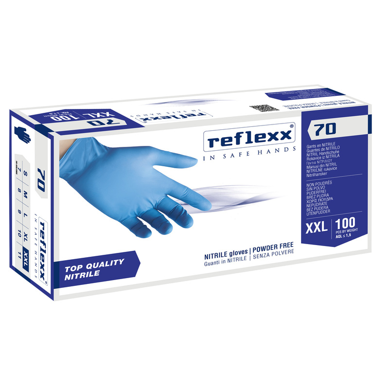 Conf 100 Guanti In Nitrile R70 tg XXL Senza Polvere azzurro Reflexx