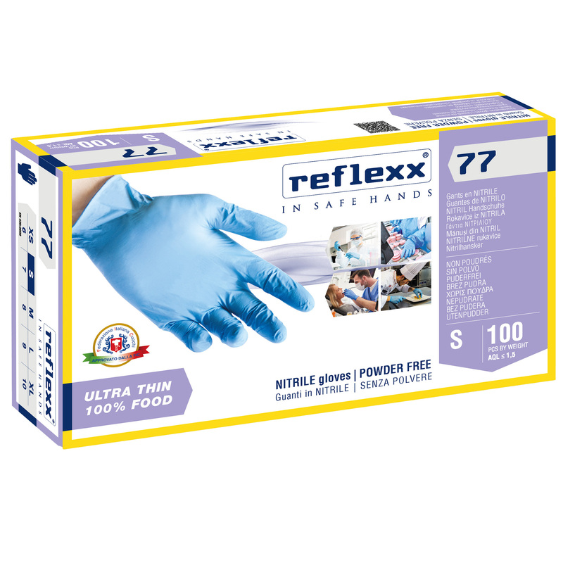 Conf 100 Guanti In Nitrile R77100 taglia S azzurri Reflexx