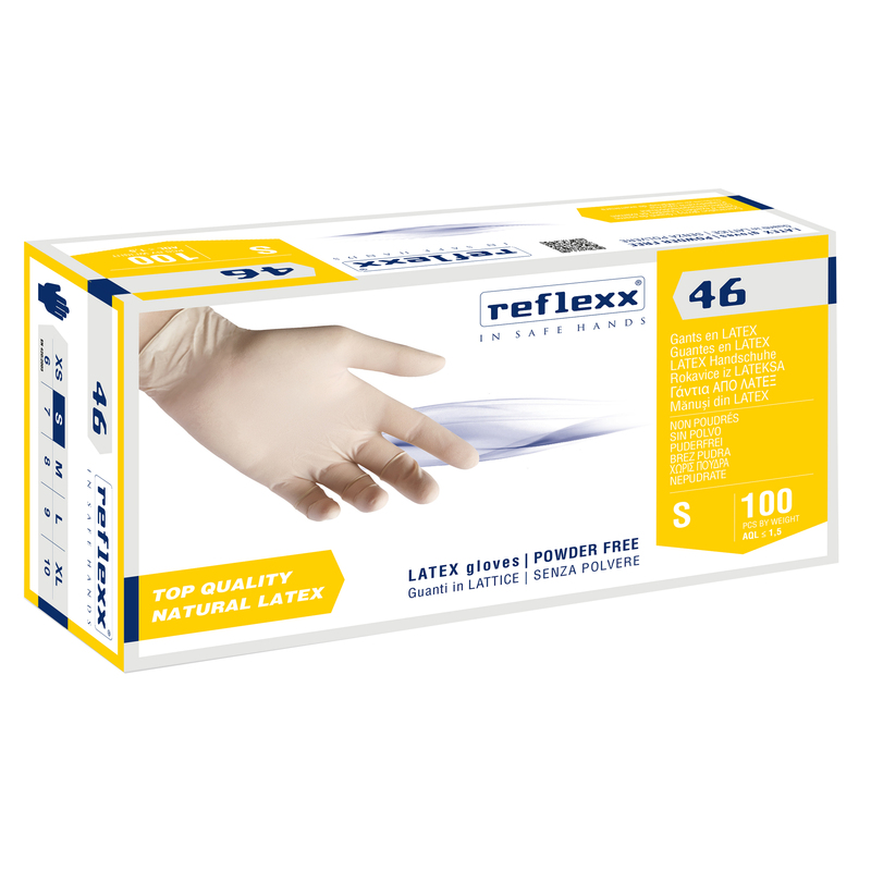 Conf 100 Guanti In lattice s/polvere R46 taglia S bianchi Reflexx