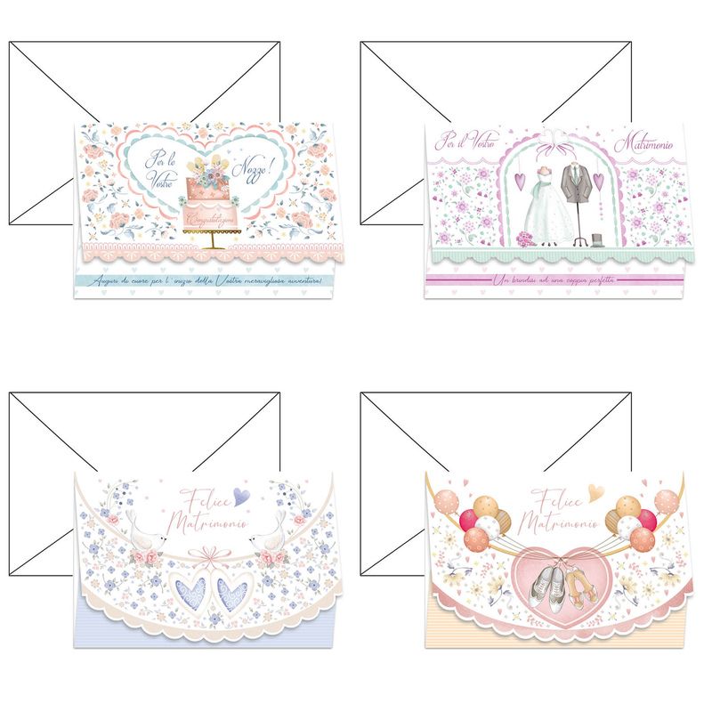Biglietto auguri Matrimonio portasoldi 4 soggetti ass. Kartos