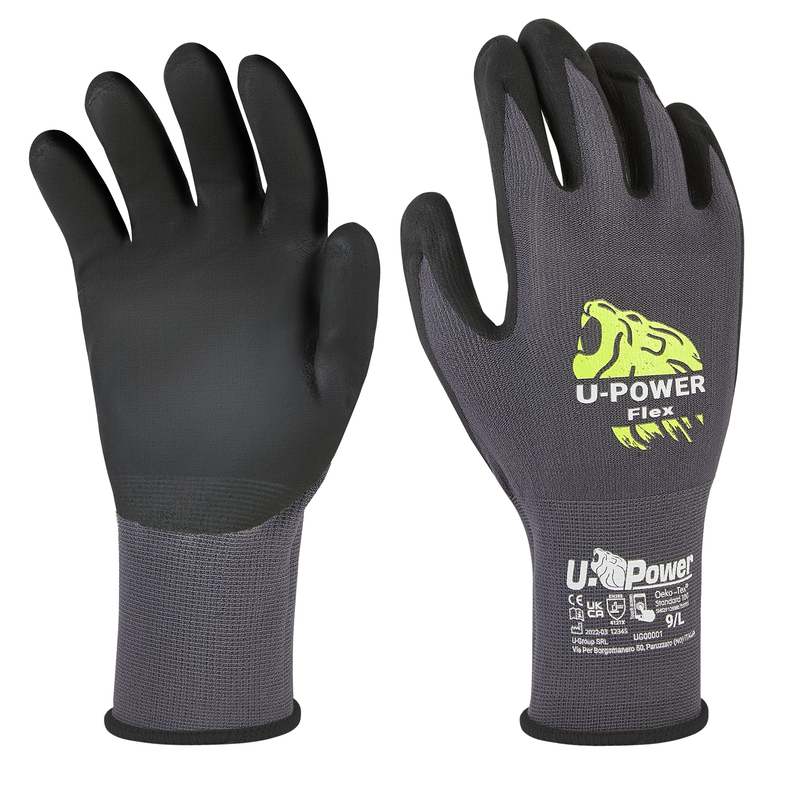 Guanti di protezione FLEX taglia 10 nero grigio c/polsino nero U-Power
