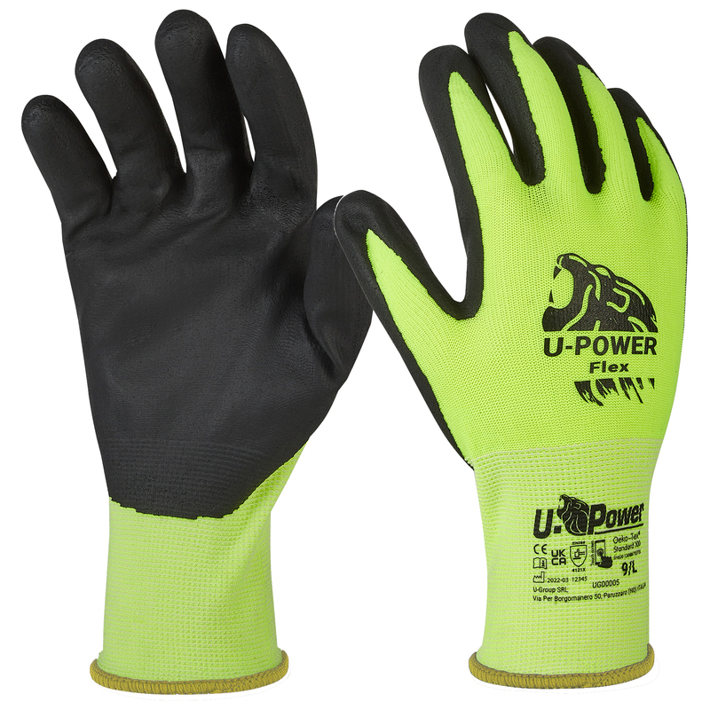 Guanti di protezione FLEX taglia 08 verde fluo nero c/polsino giallo U-Power