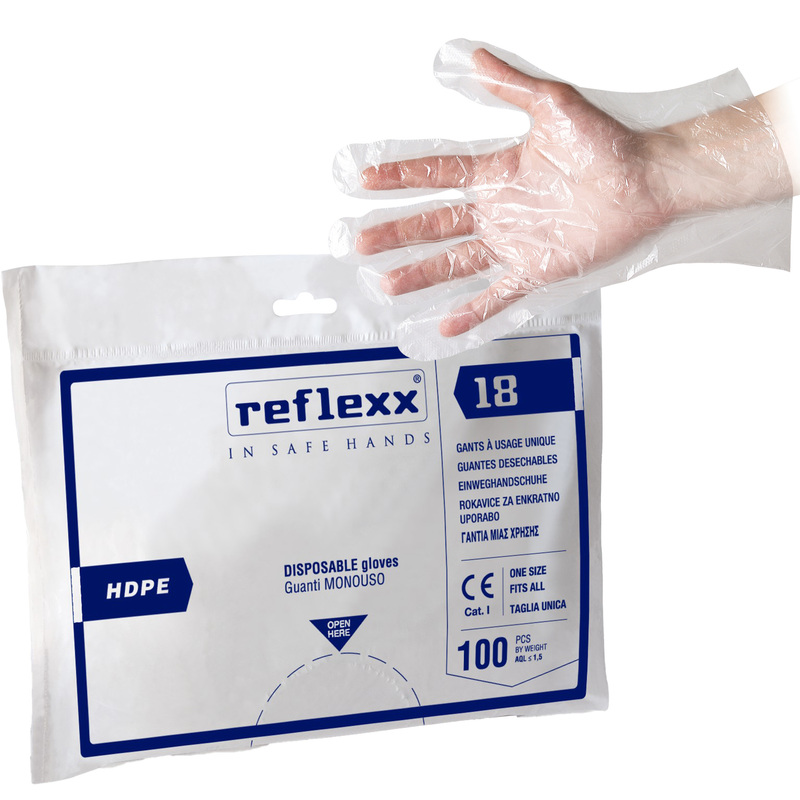 Conf 100 Guanti HDPE R18 taglia unica trasparente Reflexx