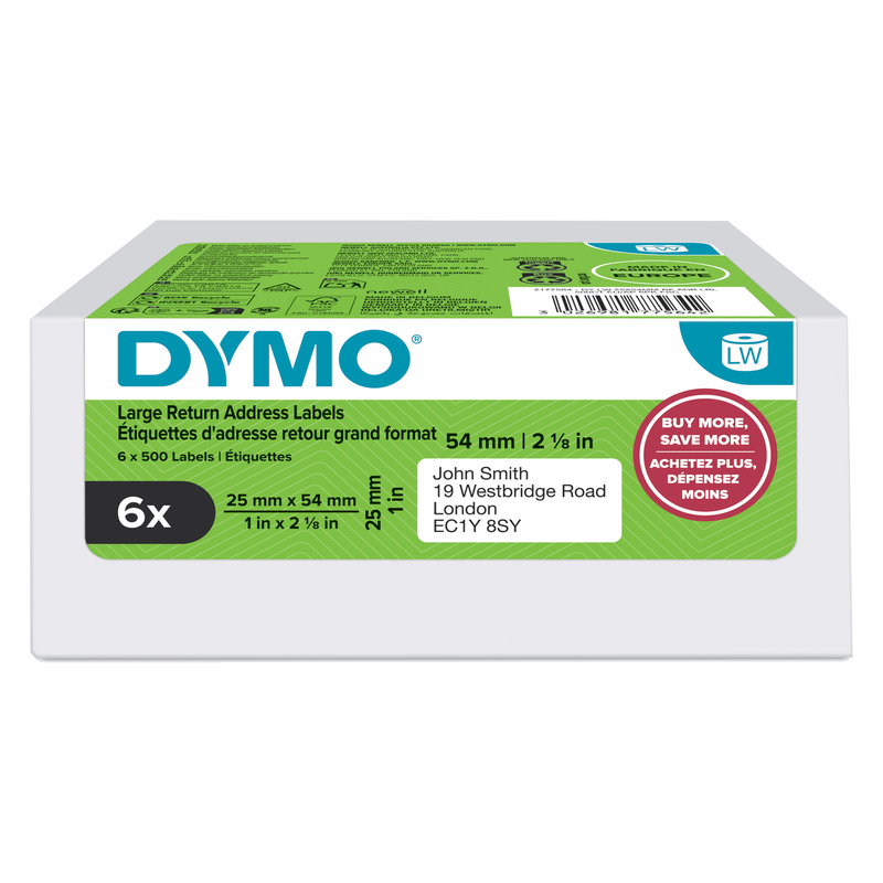 Value Pack 6 rotoli etichette LW per Indirizzi 25 x 54mm bianco Dymo