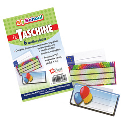 Set 6 taschine adesive c/cartoncino portanome 8,2x5,2cm Ri.Plast
