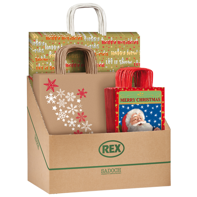 Espositore 100pz shopper natale fantasie assortite Sadoch