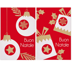 Biglietto Natale doppio 9x14cm cartoncino rosso fantasie assortite Sadoch