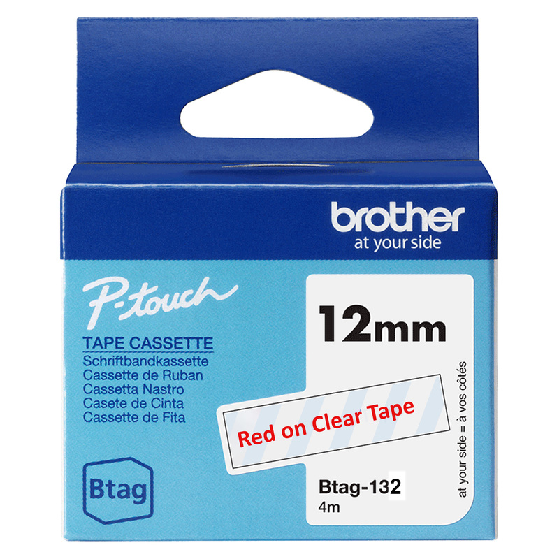 Nastro BTAG132  da 12MM rosso su trasparente - lunghezza 4 m
