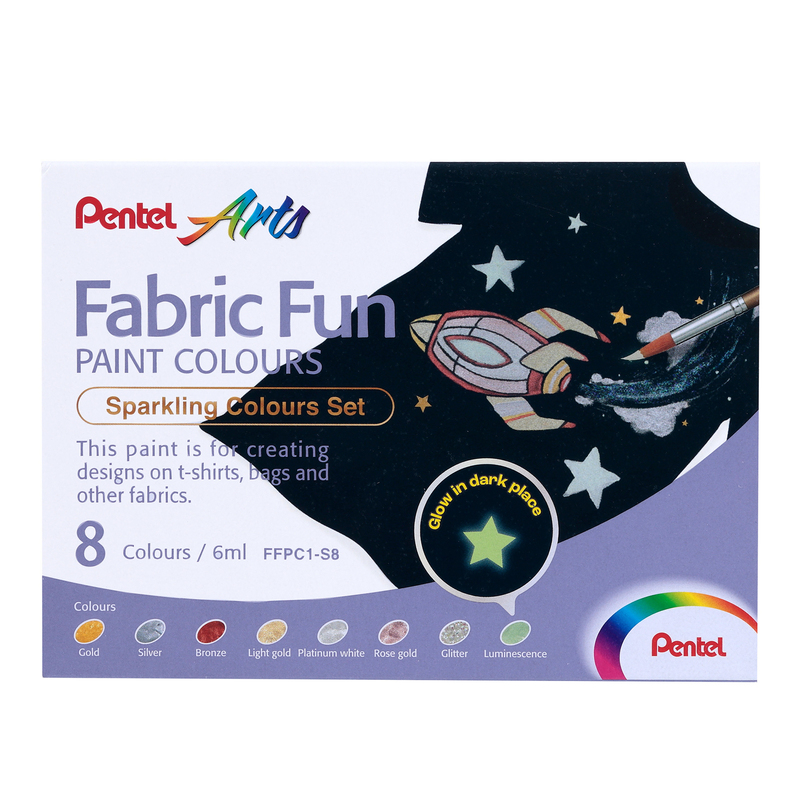Set 8 colori sparkling per tessuto Fabric Fun Pentel