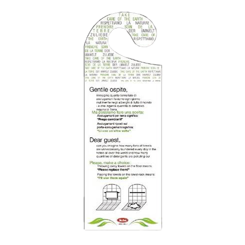 Conf. 20 Appendiporta hotel "cambio asciugamani" cartoncino plastificato Leone