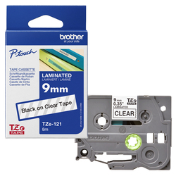NASTRO BROTHER TZe121 9MMx8MT NERO/TRASPARENTE