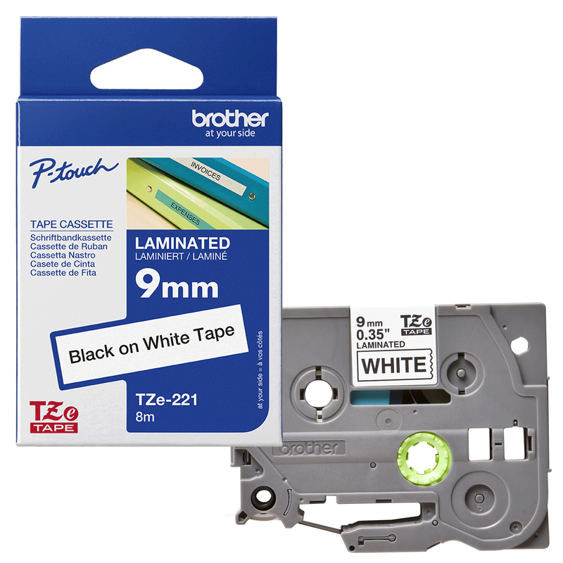 NASTRO BROTHER TZE-221 9MMx8MT NERO/BIANCO