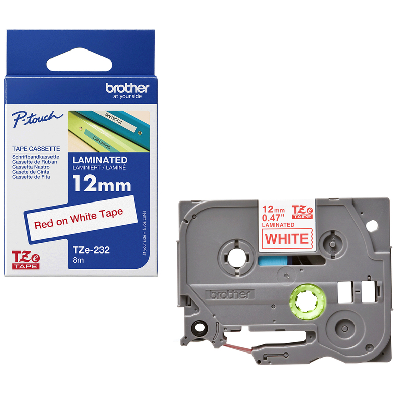 NASTRO LAMINATO BROTHER TZE-232 12MMx8MT ROSSO/BIANCO