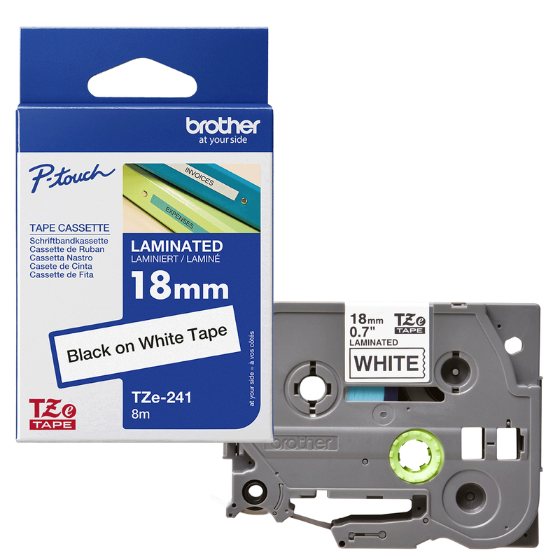 NASTRO BROTHER TZE-241 18MMx8MT NERO/BIANCO