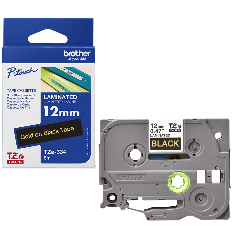 NASTRO LAMINATO BROTHER TZE-334 12MMx8MT ORO/NERO