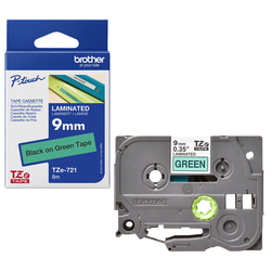 NASTRO LAMINATO BROTHER TZE-721 9MMx8MT NERO/VERDE