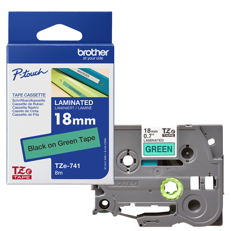 NASTRO BROTHER TZe741 18MMx8MT NERO/VERDE