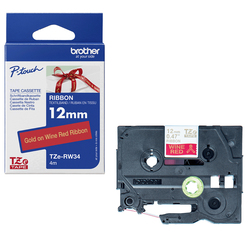 Brother Nastro TZERW34 in tessuto da 12 mm Oro su Rosso (4m)