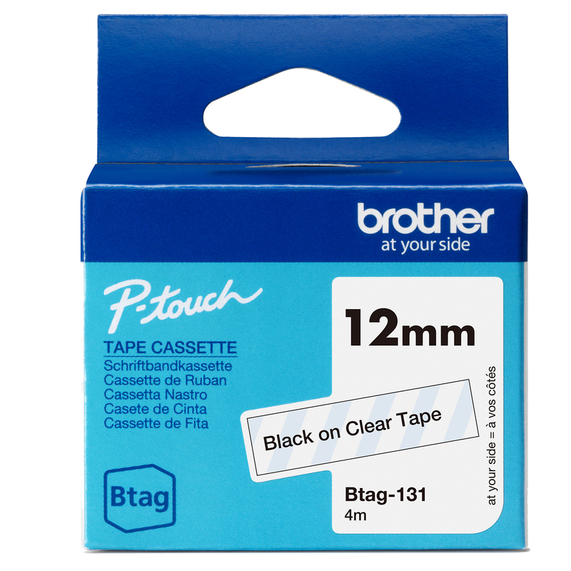 Brother Nastro BTAG131 da 12MM nero su trasparente - lunghezza 4 mt