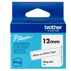 Brother Nastro BTAG231  da 12MM nero su bianco - lunghezza 4 m