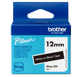 Brother Nastro BTAG335  da 12MM bianco su nero - lunghezza 4 m