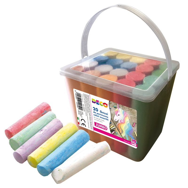 Secchiello 20 gessi jumbo da pavimento 10x2,5x2,2cm colori assortiti Deco