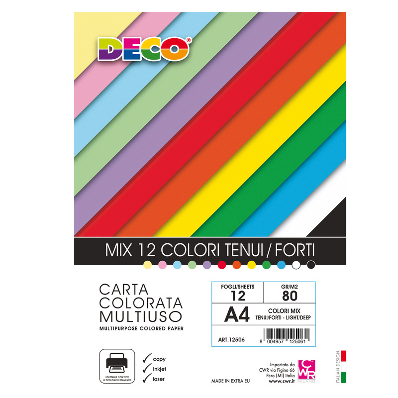 Busta 12fg Deco carta 80gr A4 colori assortiti Deco