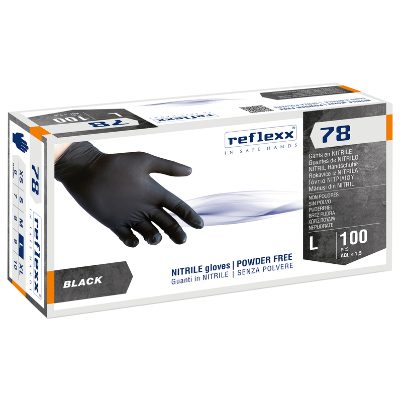 Conf 100 Guanti in nitrile R78 s/polvere tg L nero Reflexx