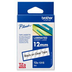 Brother Nastro Laminato da 12 mm x 4mt Nero/Trasparente- TZE131S