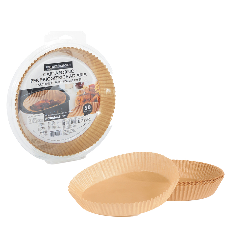 Conf 50 Vaschette cartaforno per friggitrice ad aria in astuccio D20cm x H4,5cm