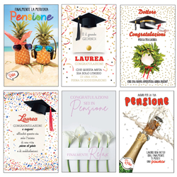 Biglietto Laurea/Pensione con glitter fantasie assortite Rex Sadoch