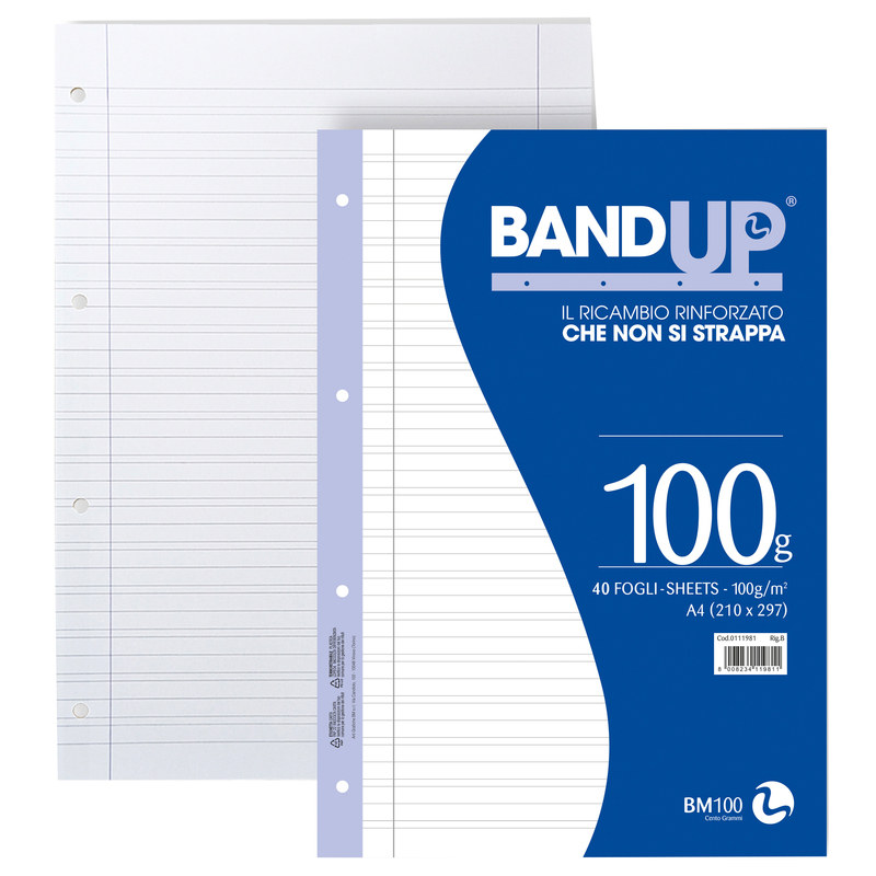Ricambi forati rinforzati BandUP A4 100gr 40fg rigo di 3a BM