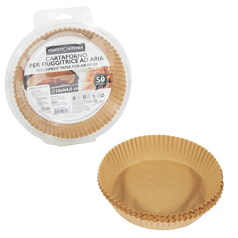 Conf 50 Vaschette cartaforno per friggitrice ad aria in astuccio D16cm x H4,5cm