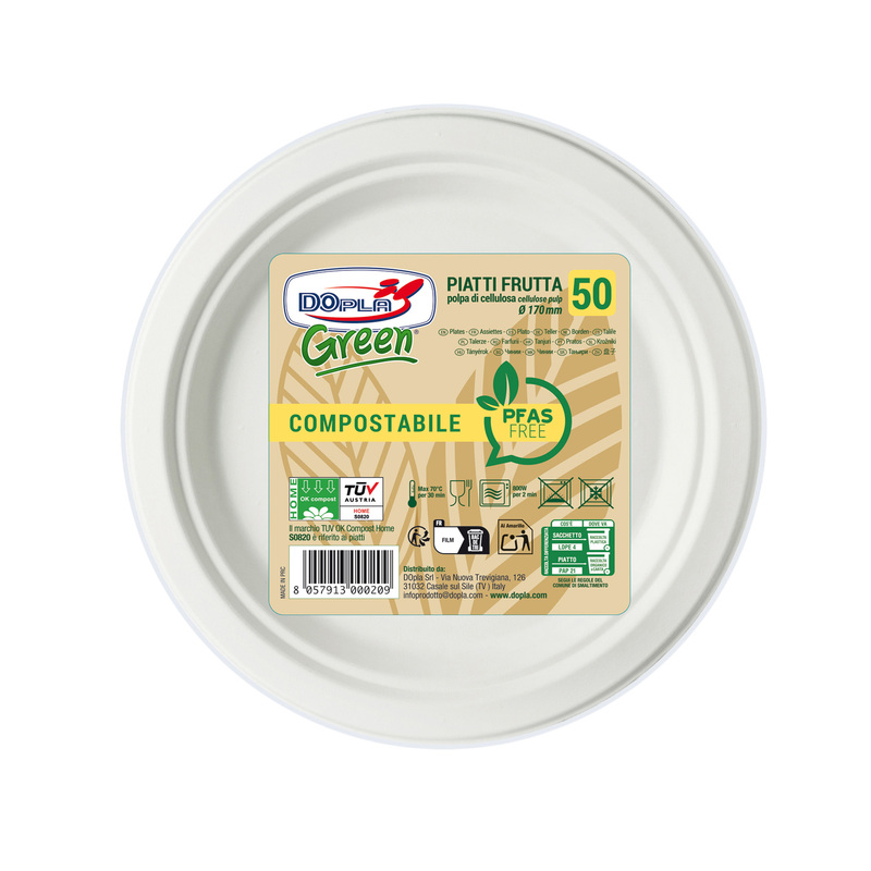 50 Piatti frutta D170mm biodegradabili e compostabili Dopla Green