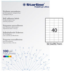 Etichetta adesiva bianca 100fg A4 52,5x29,7mm (40et/fg) STARLINE