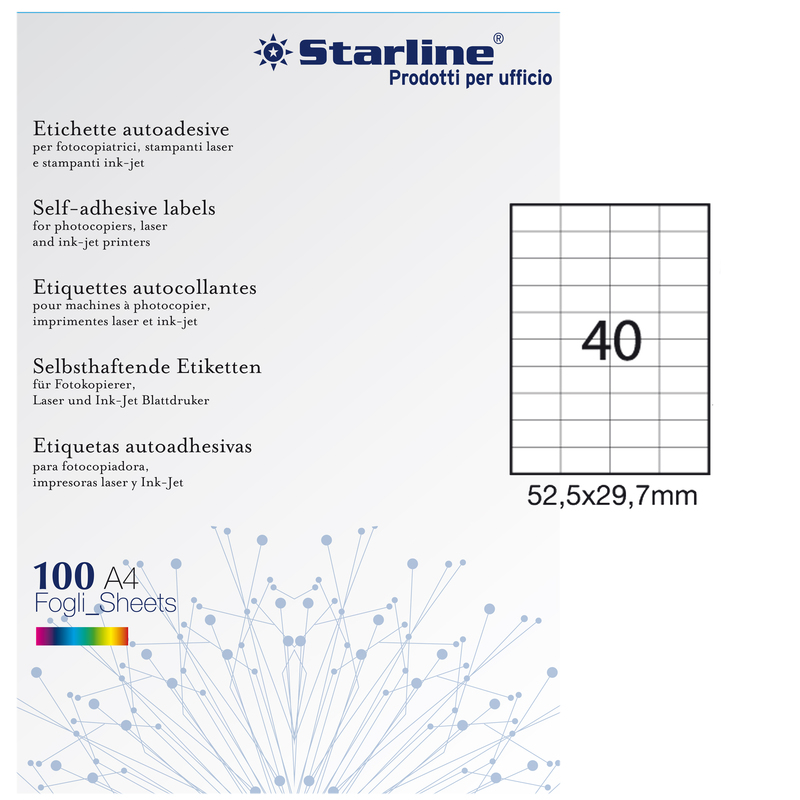 Etichetta adesiva bianca 100fg A4 52,5x29,7mm (40et/fg) STARLINE