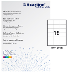 Etichetta adesiva bianca 100fg A4 70x48mm (18et/fg) STARLINE