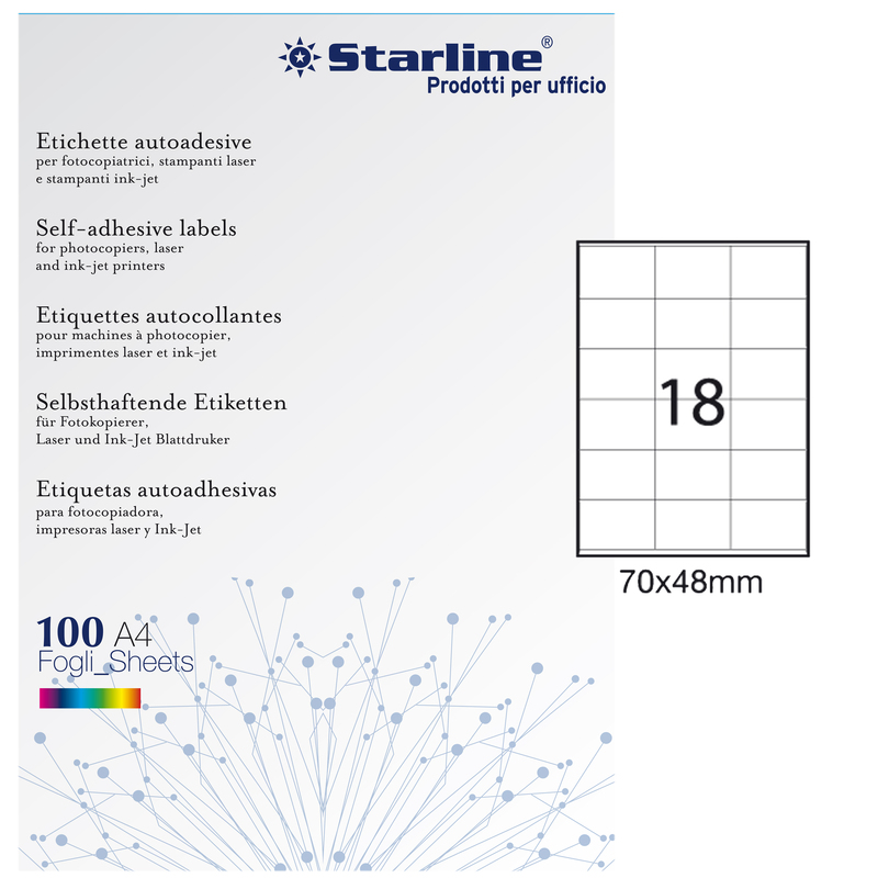 Etichetta adesiva bianca 100fg A4 70x48mm (18et/fg) STARLINE