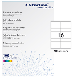 Etichetta adesiva bianca 100fg A4 105x36mm (16et/fg) STARLINE