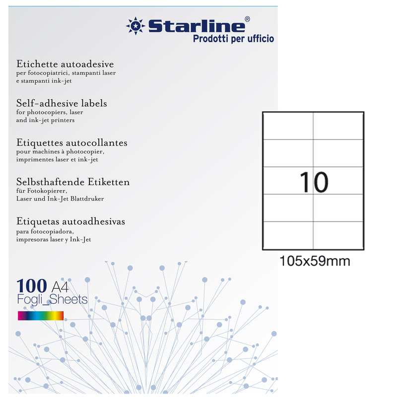 Etichetta adesiva bianca 100fg A4 105x59mm (10et/fg) STARLINE