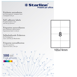 Etichetta adesiva bianca 100fg A4 105x74mm (8et/fg) STARLINE