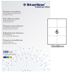 Etichetta adesiva bianca 100fg A4 105x99mm (6et/fg) STARLINE