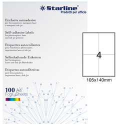 Etichetta adesiva bianca 100fg A4 105x140mm (4et/fg) STARLINE