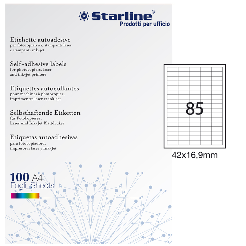 Etichetta adesiva bianca 100fg A4 42x16,9mm (85et/fg) STARLINE