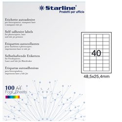 Etichetta adesiva bianca 100fg A4 48,5x25,4mm (40et/fg) STARLINE